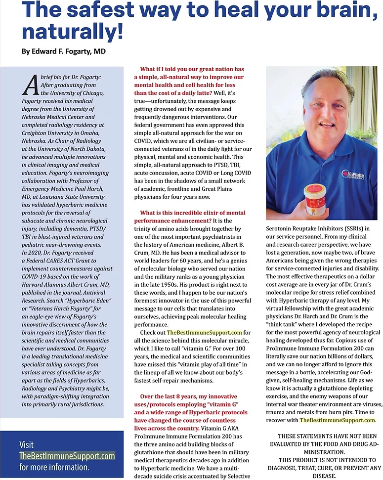 U.S. Veterans Magazine &mdash; The safest way to heal your brain, naturally! by Edward F. Fogarty, MD &mdash; featuring ProImmune Immune Formulation 200